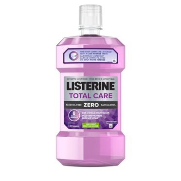 Listerine Total Care Zero Alcohol-Free Antiseptic Mouthwash with 8 Benefits, Kills up to 99.9% of Germs, Fights Plaque & Gingivitis, CDA Validated, Mild Mint Flavour, 1 L (Pack of 1)