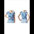 thumbnail image 3 of Blusas Ajustadas de Corta con Frunces y Estampado Floral de Cuello Asimétrico para Mujer Azul L, 3 of 7