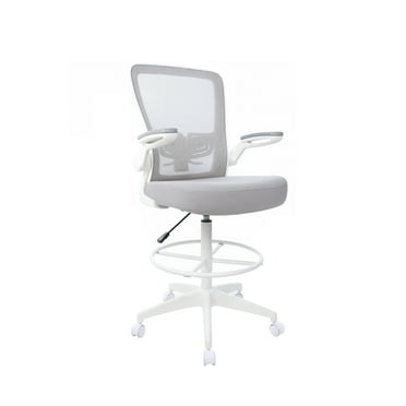 Boss Office Products Mesh Home Office Flip Arm and Adjustable Stool, White/Gray