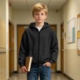 thumbnail image 5 of DJDLJWCJ Boys Waffle Knit Zip Up Hoodie Boys Solid Color Long Sleeve Full Zip Jacket with pocket Soft Cozy Fall Winter Casual Tops Black Size 5T, 5 of 8