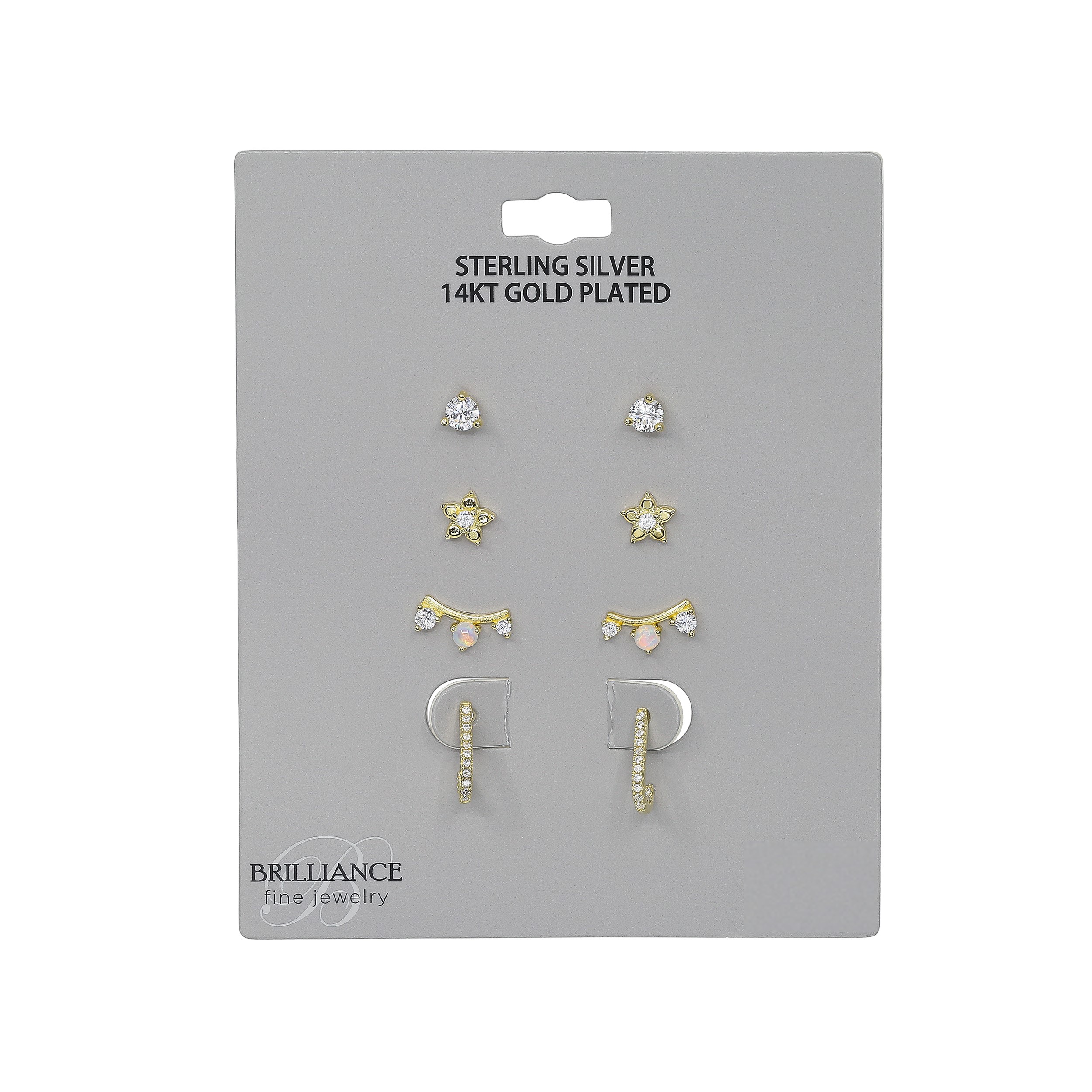Brilliance Fine Jewelry Women's Simulated Diamond Earring Set with J Hoop in 14KT Gold Plated Sterling Silver