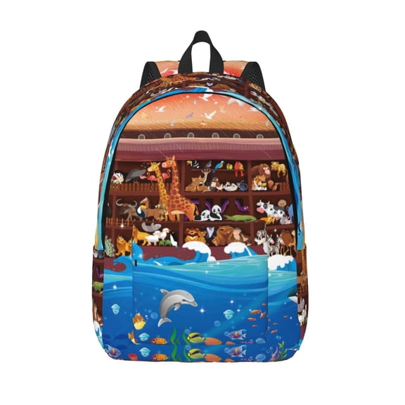 Vsdgher Animals On Noah's Ark2 Print Canvas Backpack Travel Rucksack Unisex Knapsack 15.7/17.7Inch Laptop Backpack for Work,College -Medium