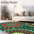 thumbnail image 2 of ODIKA 2'x3' Machine Washable Non-Slip Area Rug, Winter Festival Mosaic with Starburst Flourishes and Playful Petals High Traffic Rug, Green, 613567, 2 of 7