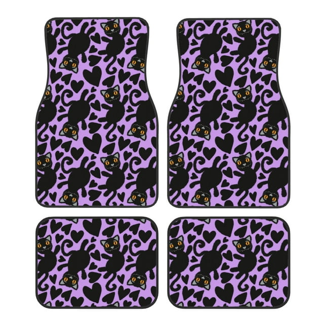 Disketp Cartoon Black Cats for Crystal Velvet Car Mats Four-Piece Set,All-Season Automotive Protection, Vehicles, Cars, Trucks, and SUVs,Anti-Slip Design