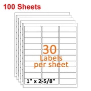 MPRT 100 Sheets 1" x 2 5/8" Address Shipping Labels, 2.625" x 1" Self-Adhesive Blank White Mailing Stickers, 30 UP for Laser & Inkjet Printer, 30 Labels per Sheet