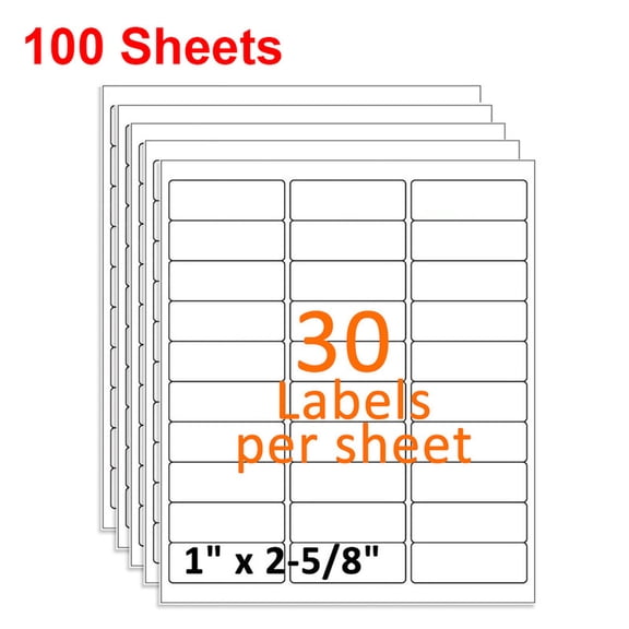 MPRT 100 Sheets 1" x 2 5/8" Address Shipping Labels, 2.625" x 1" Self-Adhesive Blank White Mailing Stickers, 30 UP for Laser & Inkjet Printer, 30 Labels per Sheet