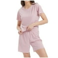 thumbnail image 2 of Luxalzxs Comfy Pajamas for Women Set Lightweight Plus Size Lounge Set Soft Short Sleeve Crew Neck Tops and Shorts Set 2 Piece Pj Set Sleepwear, 2 of 5