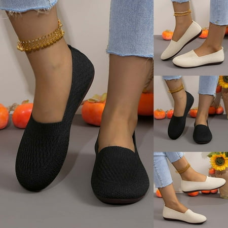 kakina CMSX Womens Ballet Flat Shoes Knit Dress Shoes Round Toe Solid Color Slip On Ballerina Walking Flats Shoes for Woman Low Wedge Comfort Soft Shoes11(43)