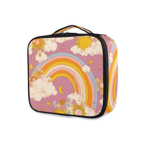 FORMRS Travel Makeup Bag Large Capacity Train Case Cosmetic Organizer with Adjustable Dividers, Purple Retro Rainbow