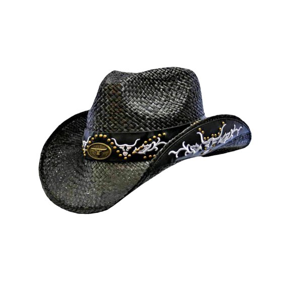 Black Cowboy Hat With Longhorn Western Hatband