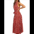 thumbnail image 1 of Vestido Bohemio de Verano para Mujer, Sin Mangas, con Estampado de Lunares, Cuello Halter, Volantes, Dobladillo y Cinturón Vino Tinto L, 1 of 8