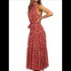 thumbnail image 1 of Vestido Bohemio de Verano para Mujer, Sin Mangas, con Estampado de Lunares, Cuello Halter, Volantes, Dobladillo y Cinturón Vino Tinto M, 1 of 8