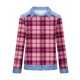 thumbnail image 4 of Camiseta de impresión a cuadros de cuello redondo casual de las mujeres, tops de solapa no posicionados para la primavera, 4 of 5
