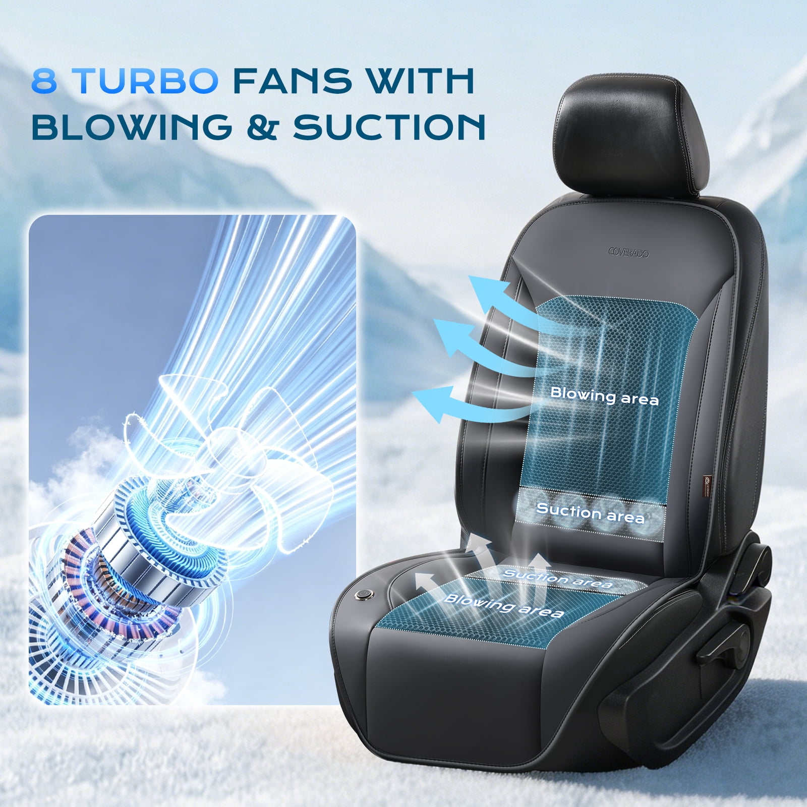 Coverado Ventilated Cooling Car Seat Cover, 12V-24V Cooling Seat Cushion with 8 Turbo Fans, Universal Fit for Car Suv Truck
