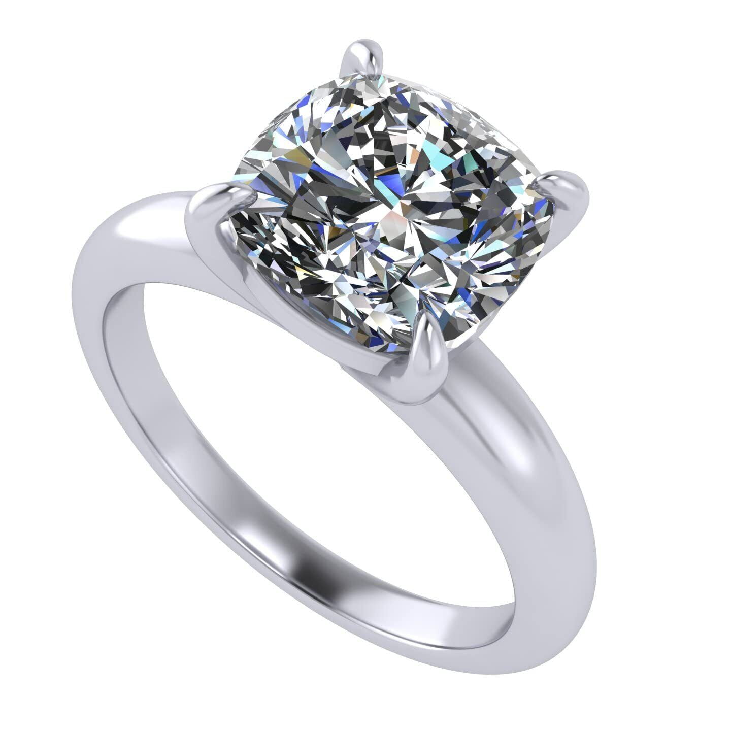 Vogue Prong Cushion Cut 925 Silver Solitaire Engagement Ring 3.00ct  Platinum Plated Size