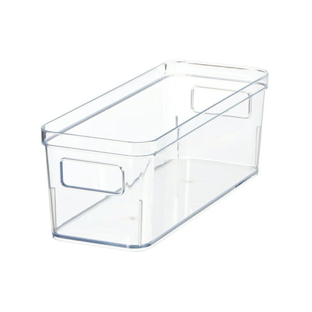 Mainstays Clear Plastic Small Kitchen Pantry Organizer Bin 12” x 4.5” x 4” with Built-in Handles