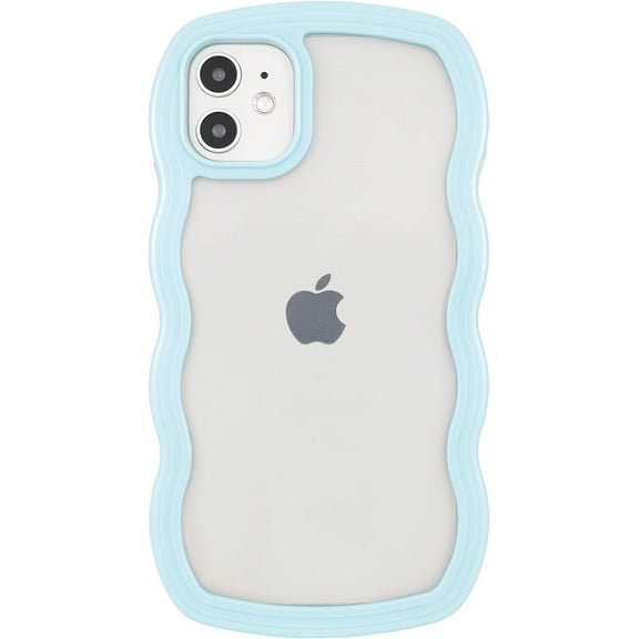 for iPhone 12/12 Pro Case 6.1", Cute Kawaii Glitter Sparking Curly Wave Frame Shape Design, Soft TPU Hard PC Shockproof Protective Bling Phone Cover for Women Girls, Clear-Blue