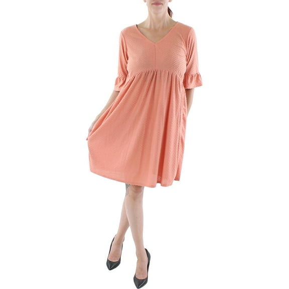 NY Collection Womens Petites Textured V-Neck Shift Dress