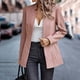 thumbnail image 3 of Blazer para mujer, chaqueta con mangas fruncidas 3/4, chaqueta de oficina para negocios, traje deportivo, gabardina, 3 of 6