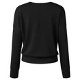 thumbnail image 3 of Camiseta cruzada elegante de algodón y poliéster de color puro con mangas largas y escote en V profundo para mujer color negro S, 3 of 12