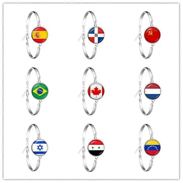 Soviet Union Brazil Canada Netherlands Israel Syria Venezuela United States Spain National Flag Glass Cabochon Chain Bracelet