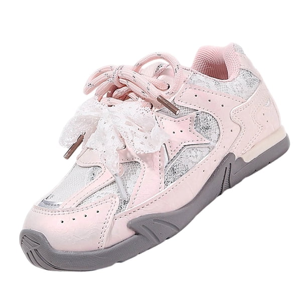 Encajes de Zapato Blanco para Niños Primavera Y Verano Niñas Planas Suaves de Moda de Malla de Estrellas Encaje Casual Arco Zapatos de Carrera Encajes de Zapato Blanco para Zapatillas Deportivas