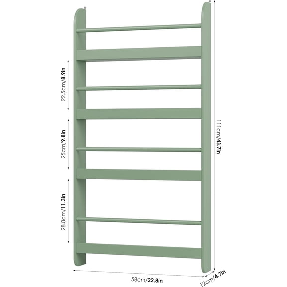 Kids Wall Mount Bookshelf 4-Tier Organizer for Toys Books Storage Green Modern Nursery Bedroom