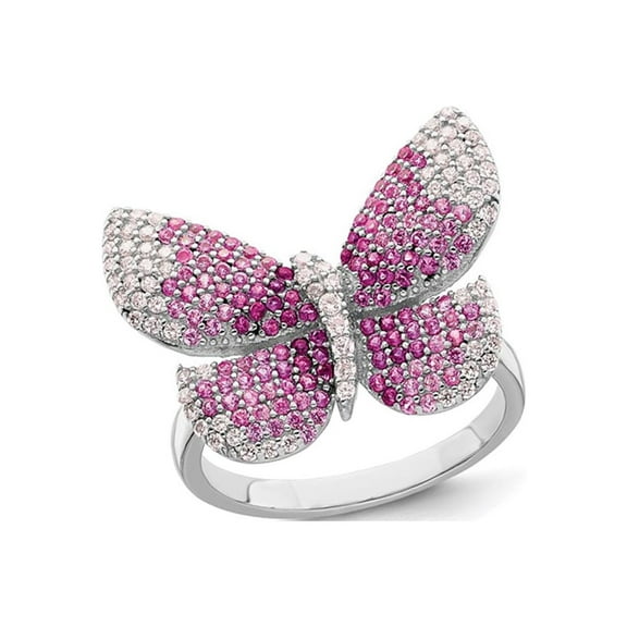 Gem & Harmony Sterling Silver Butterfly Ring with PInk Synthetic Cubic Zirconia (CZ)s for Women