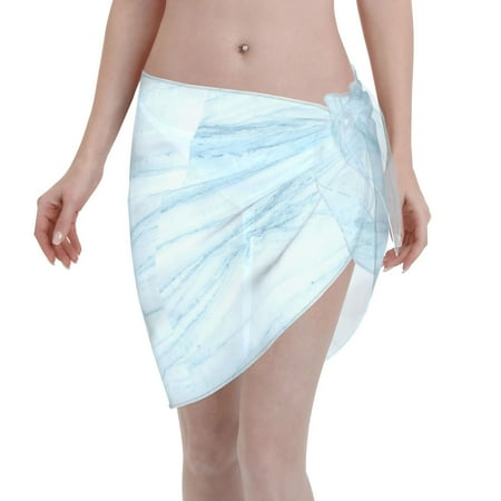 Coaee Light Blue Marble Women s Short Sarongs Beach Wrap Sheer Bikini Wraps Chiffon Cover Ups for Beach  Swimming  Holiday