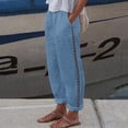 thumbnail image 2 of nsendm Light Summer Pants Women,Capri Pants for Women Dressy, Pants for Women Casual Plus Size Summer, Women Casual High Waist Solid Summer Cotton Loose Long Straight Pants,Blue,3XL, 2 of 5