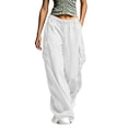 thumbnail image 3 of RongHuan Women's Cargo Pants Loose Fit Hiking Trousers Elastic Waist Wide Leg Pant with Pockets, 3 of 9