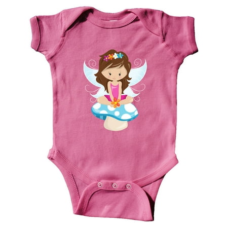 

Inktastic Cute Fairy Brown Hair Fairy Sitting On Mushroom Gift Baby Girl Bodysuit