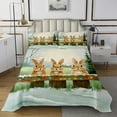 thumbnail image 1 of Christmas Rabbit Kids Queen Coverlet Set Cute Cartoon Animal Bedspread Set For Boys Girls,Xmas Pine Tree Winter Snowflakes Quilt Set Rustic Wooden Railings Holiday Bed Set, 1 of 5
