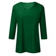 thumbnail image 3 of TQWQT Women's 3/4 Sleeve Tops V-Neck Solid Color Shirt Casual Trend T-Shirt Summer Pullover Basic Tees Blouses Dark Green 2XL, 3 of 4