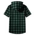 thumbnail image 4 of CAICJ98 Boys Girls Short Sleeve Button-up Shirt with Hood Unisex Kids Cotton Plaid Hoodie Flannel Fall Shirts (Green,10-11 Years), 4 of 5