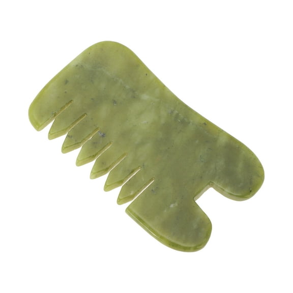 Unique Bargains 1 Pc Gua Sha Head Massage Comb for Home Dark Green Natural Jade