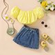 thumbnail image 1 of Falda Conjunto de falda vaquera superior para niñas y niños, conjunto de falda vaquera con botones, 2 uds., traje de ropa Cgtredaw Amarillo T 4-5 años Única para Niña, 1 of 8