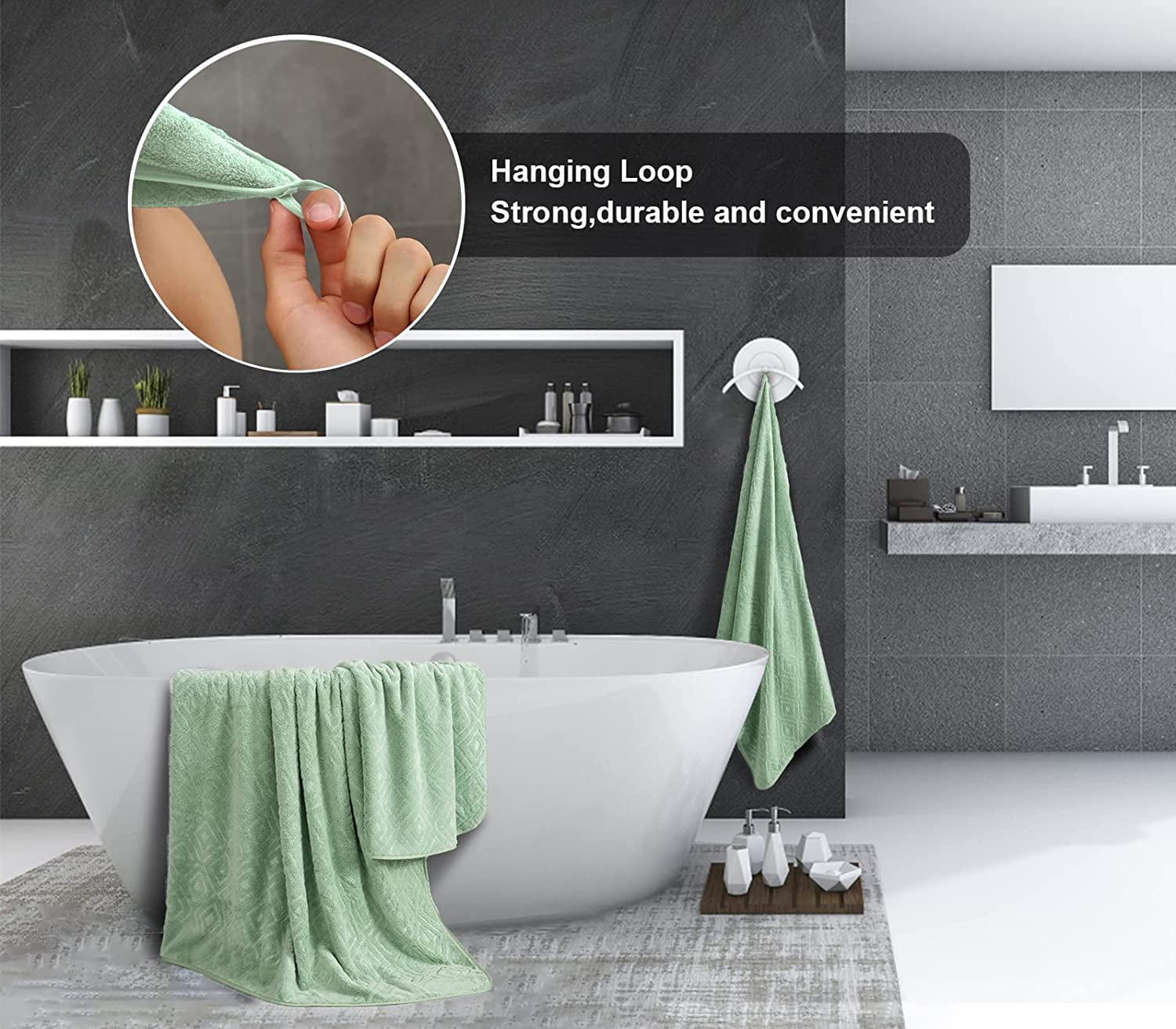 Jessy Home Light Green Bath Towel set of 8, 2 Oversized Bath Towels, 2 Hand Towels, 4 Washcloths-600 GSM Soft Towel Set