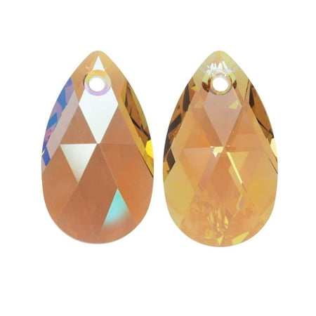 Swarovski Crystal, #6106 Pear Pendant 16mm, 2 Pieces, Light Colorado Topaz Shimmer