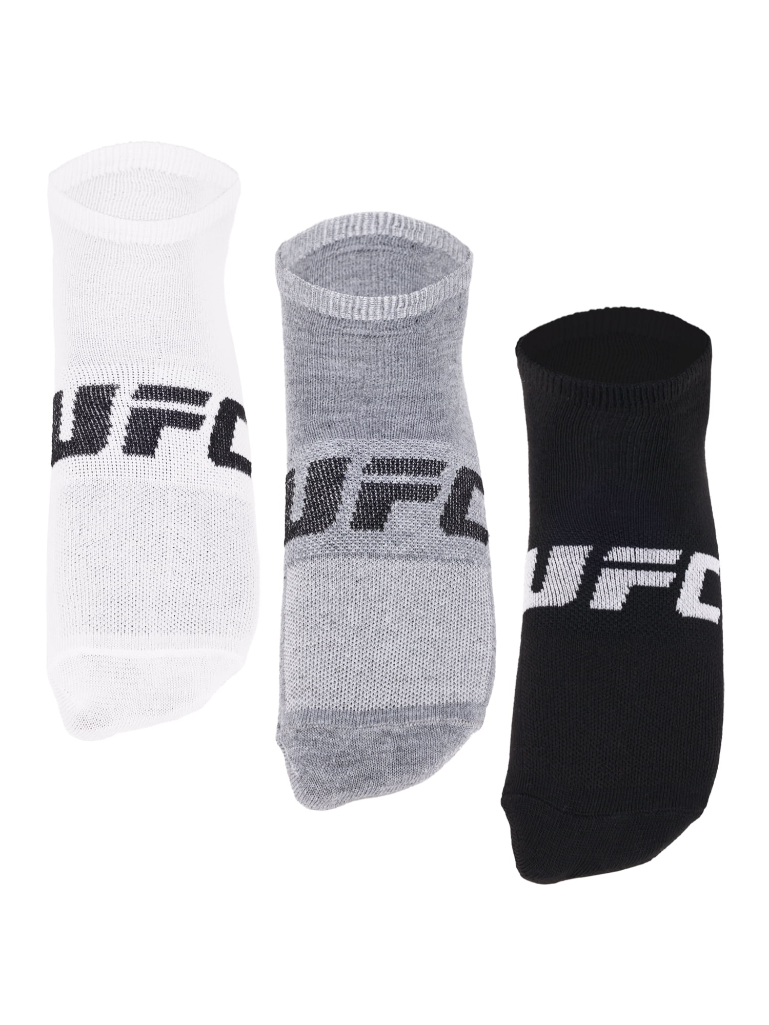 UFC 20 Pair Men's Lightweight No Show Socks with Arch Logo, Blk/Wht/Grey