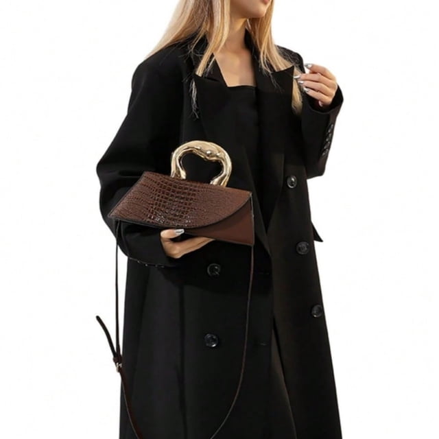 Women Vegan Leather Evening Handbag Crocodile Pattern Handle Clutch Purse Cross Body Envelope Bag