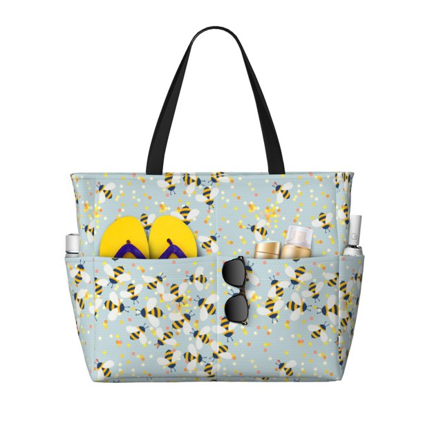 Fotbe Bees Bolsa de Viaje para Playa - Resistente al Agua, Bolsa Tote de Gran Capacidad y Ligera con 7 Bolsillos para Mujeres y Hombres
