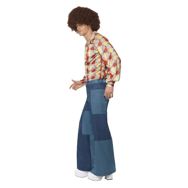 70s Patchwork Denim Look Deluxe Mens Blue Flares 70s Patchwork Denim Look Deluxe Mens Blue Flares
