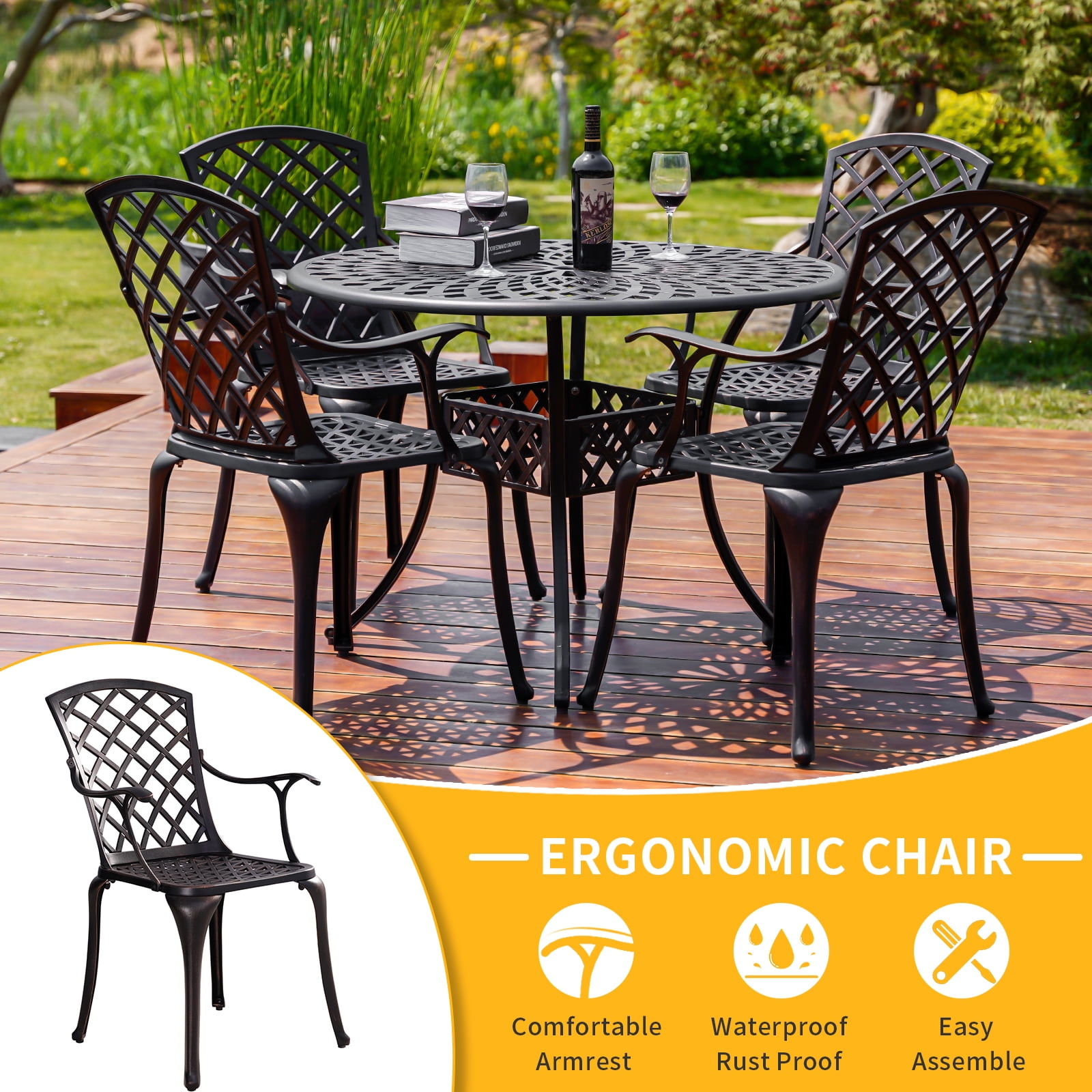 Withniture 5 Pieces Patio Dining Set Cast Aluminum Outdoor Table and Chairs for Garden, Backyard