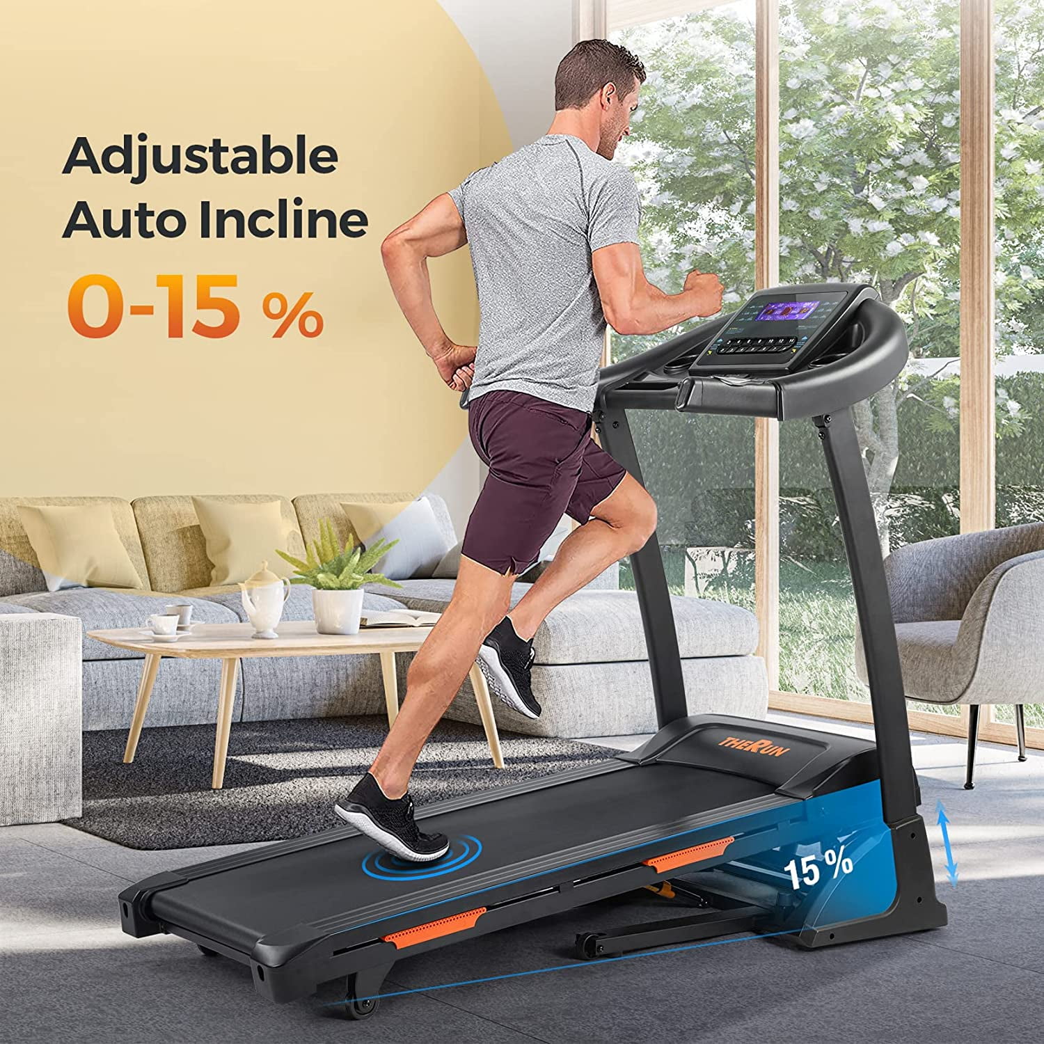 THERUN Incline Exercise Treadmill with APP Electric Walking Running Machine