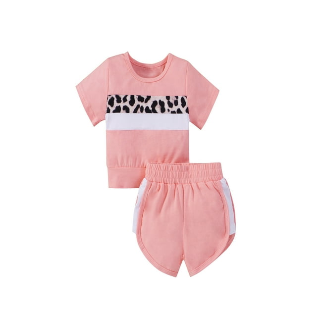 xiaxaixu Ensemble T-shirt à Manches Courtes et Short pour Enfants avec Coutures Léopard