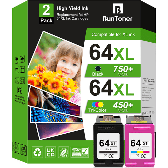 64 Ink Cartridges Compatible for HP 64XL Ink Cartridges Combo for Printer Ink 64 for Envy Photo 7855 7858 7155 6252 7800 7100 7255e 7955e 7958e 7900e (Black, Color)