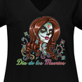 thumbnail image 4 of Inktastic Día de los Muertos Woman in Sugar Skull Makeup Women's Plus Size V-Neck T-Shirt, 4 of 5