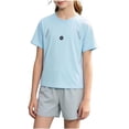 thumbnail image 2 of Girls 2 Piece Activewear Set Short Sleeve Crewneck T-Shirt and Athletic Shorts Breathable Quick Dry Summer Outfit Blue,Size 5-6T, 2 of 7