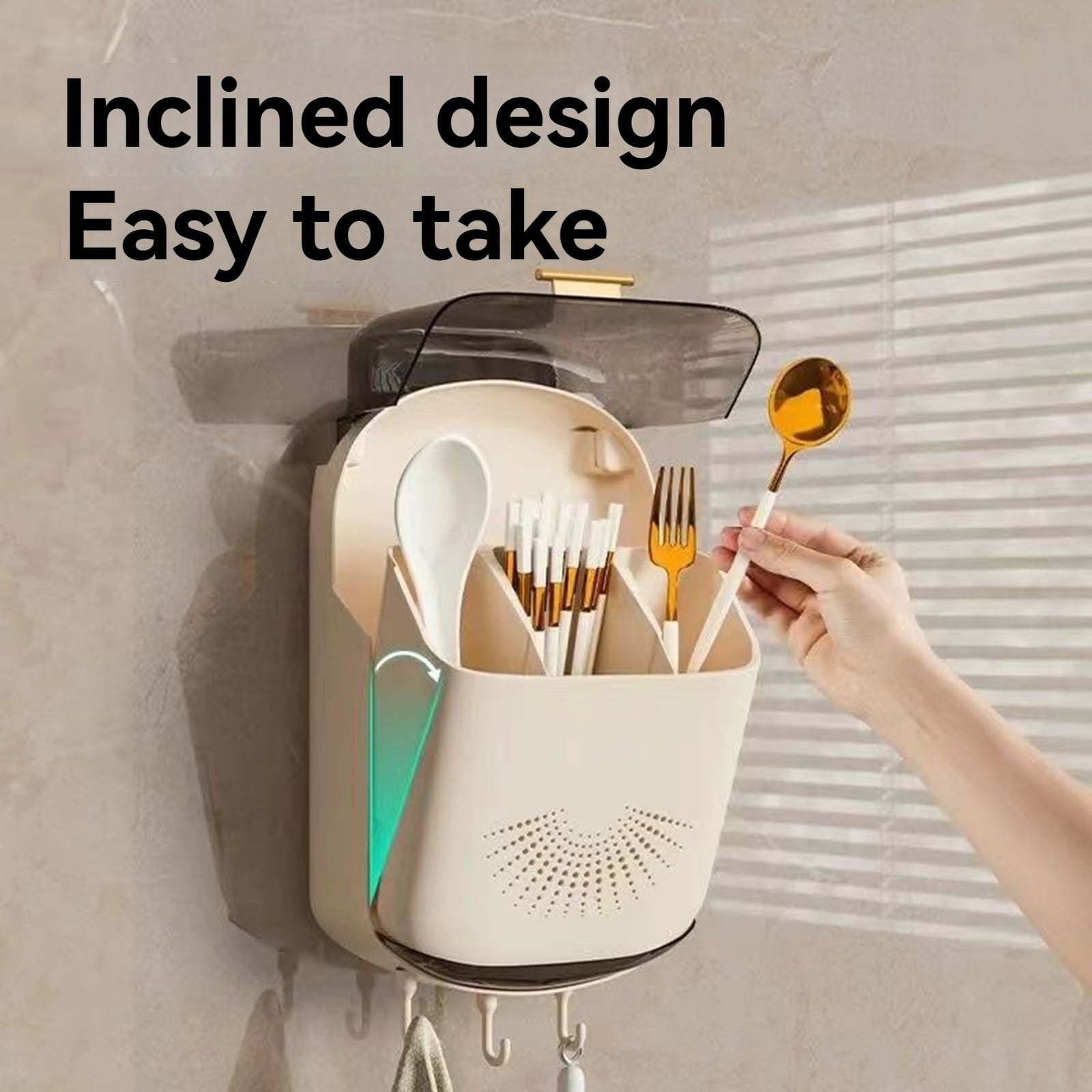 Kitchen Cutlery Drainer Wall Mounted Kitchen Utensil Holder Kitchen Cutlery Storage Box Chopstick Container with Lid Hanging Kitchen Utensil Holder Spoon and Chopstick Or Kitchen Appliances